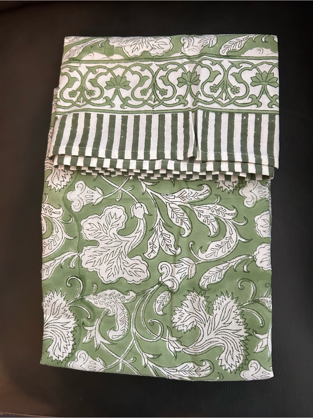 New Green and White Floral India Cotton Tablecloth 60”x60”